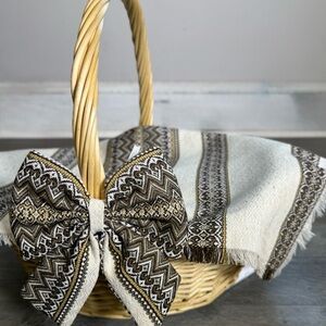 Ukrainian Embroidered Easter Basket Cover with Bow 40x60cm Rustic Decor Rushnyk